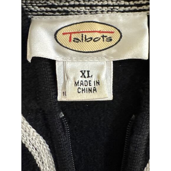 Talbots Wool Jacket XL Black Ivory Brading Full Zip Long Sleeve Womens - Picture 5 of 7